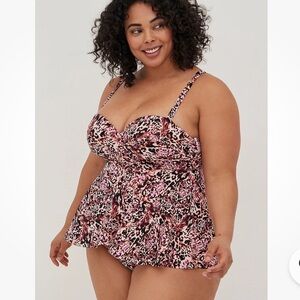Torrid Plus Size 1X DD/DDD Swim Dress‎ Leopard Animal Print Bathing Suit